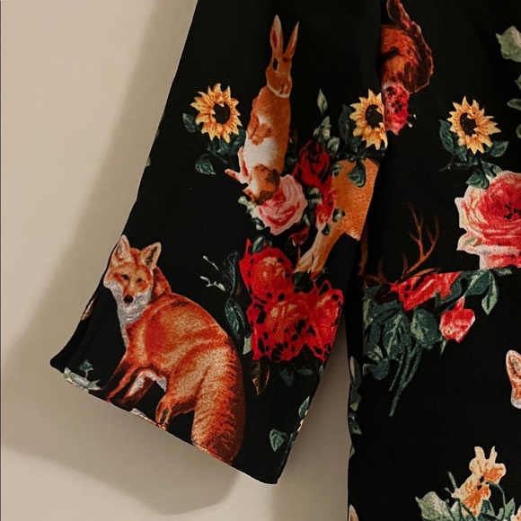 Floral and Forest Creature Print Dress with White Peter Pan Collar - Picture 7 of 8